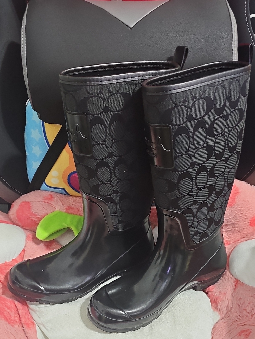 Coach Black Signature Tall Rain Boots